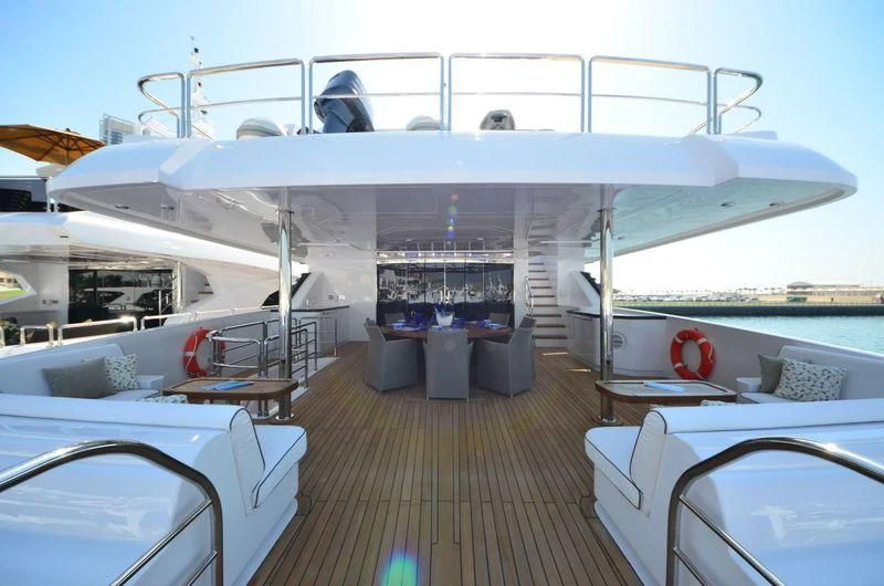 a boat on a deck aboard UAQ 1 Yacht for Sale
