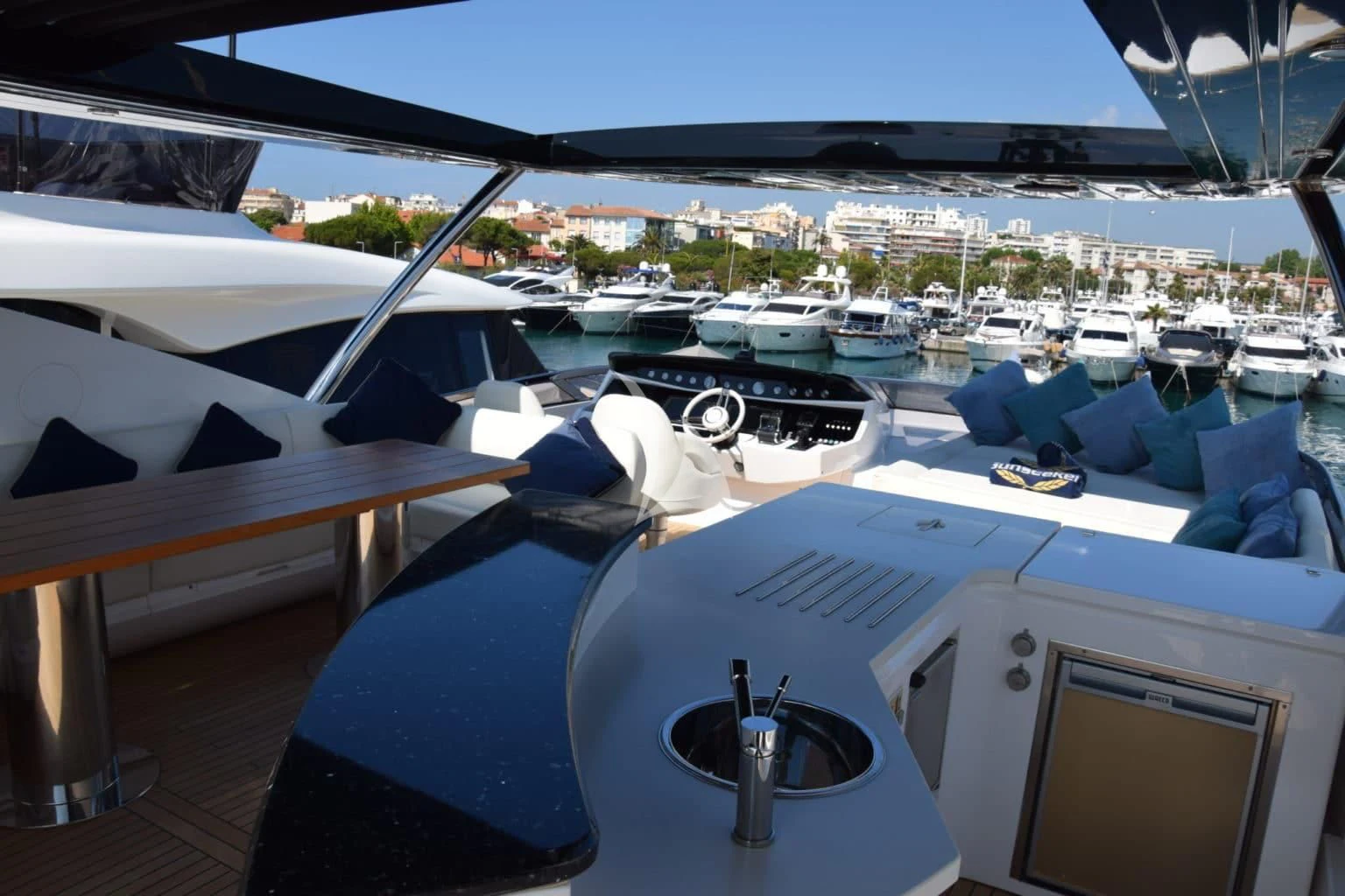 a boat is parked in a harbor aboard RAY 3 Yacht for Sale