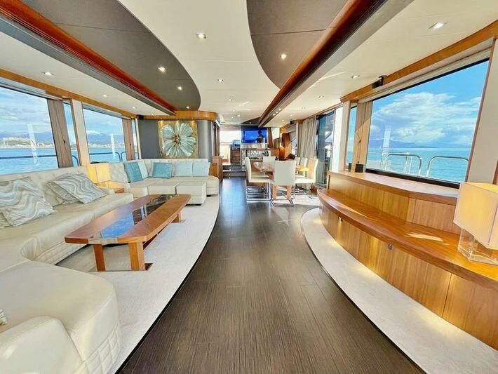 a large living room with a large window aboard RAY 3 Yacht for Sale
