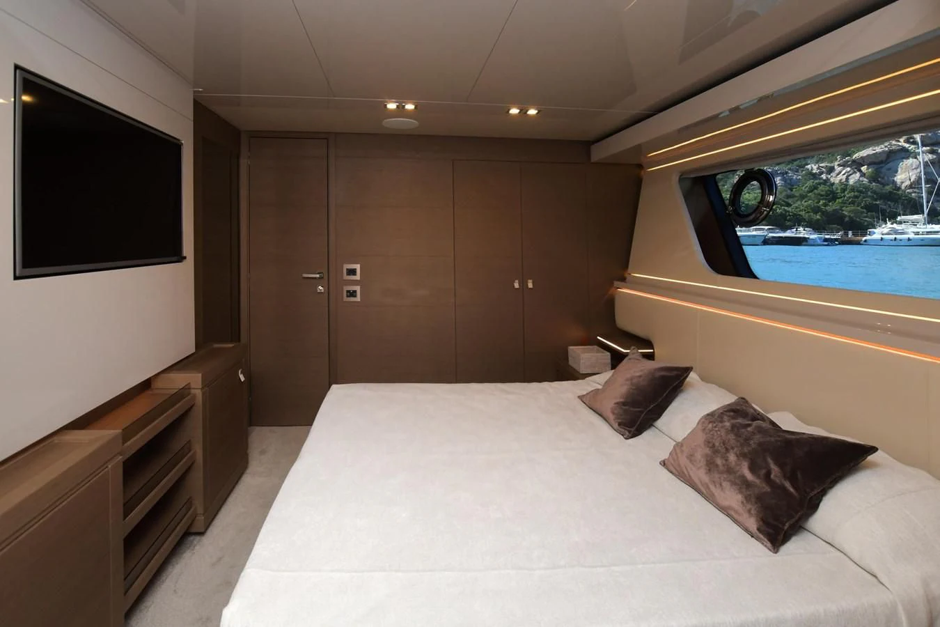 a bed in a room aboard BLESSED ONE Yacht for Sale