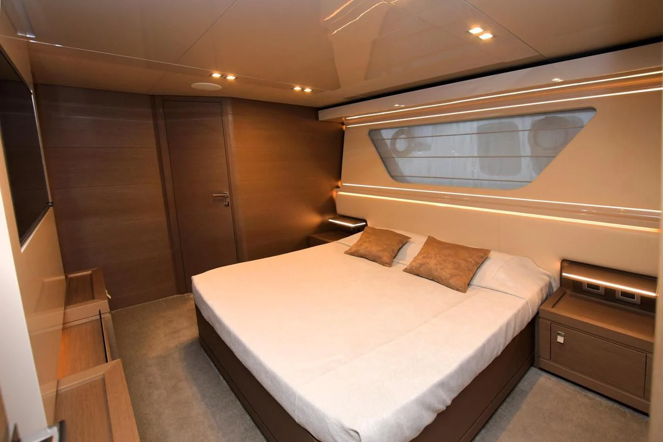 a bed in a room aboard BLESSED ONE Yacht for Sale