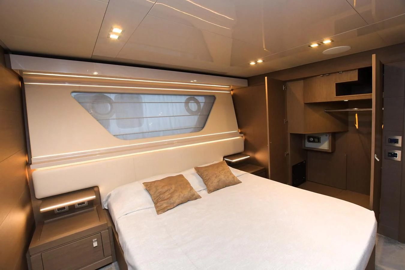 a bed in a room aboard BLESSED ONE Yacht for Sale