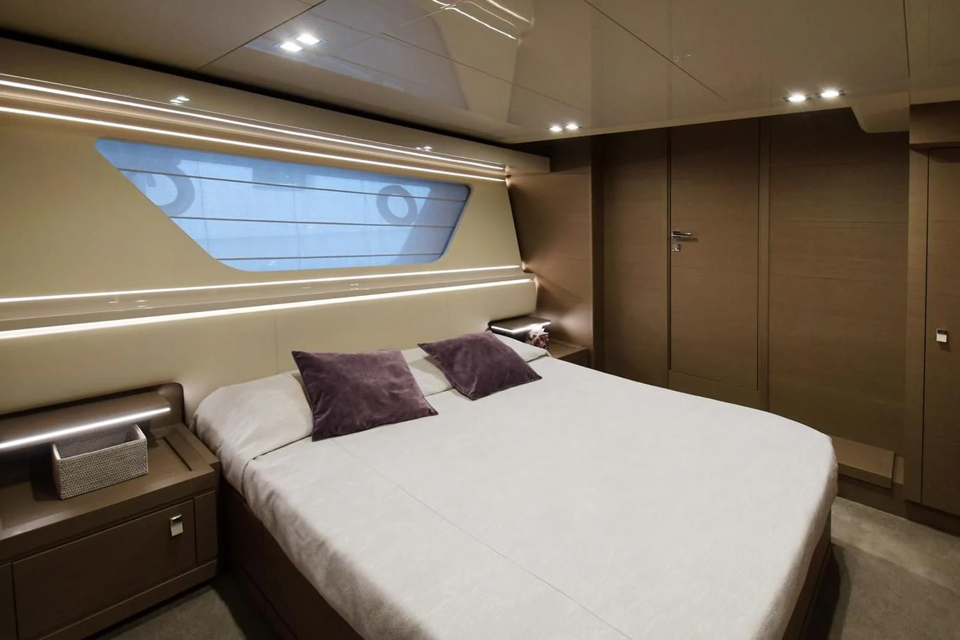 a bed in a room aboard BLESSED ONE Yacht for Sale
