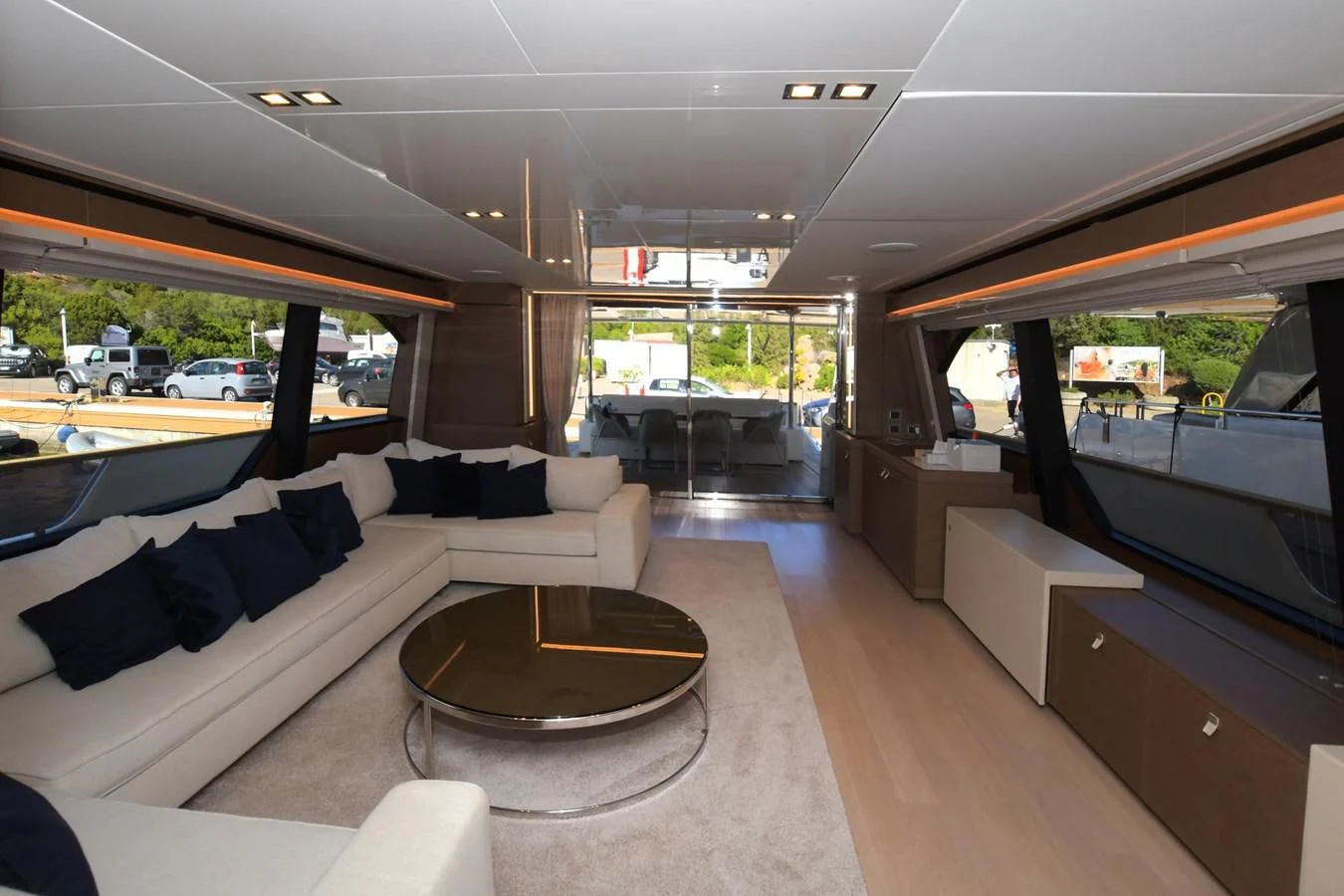 a room with a couch and a table aboard BLESSED ONE Yacht for Sale