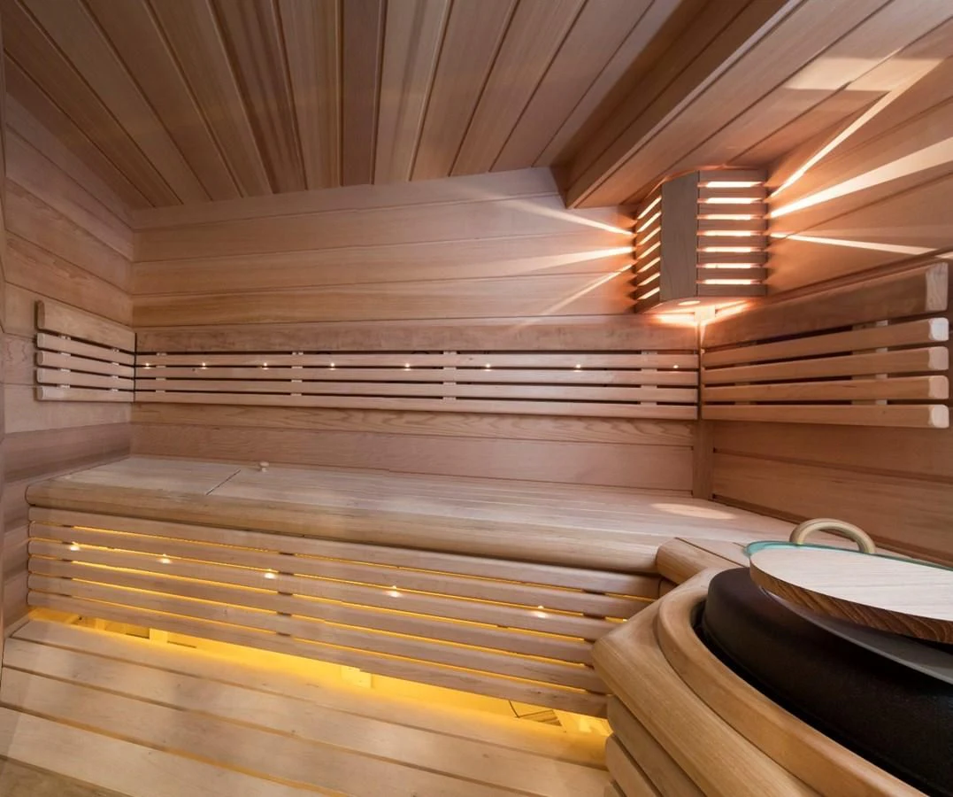 a wooden room with a wood ceiling aboard VALENCIA Yacht for Sale