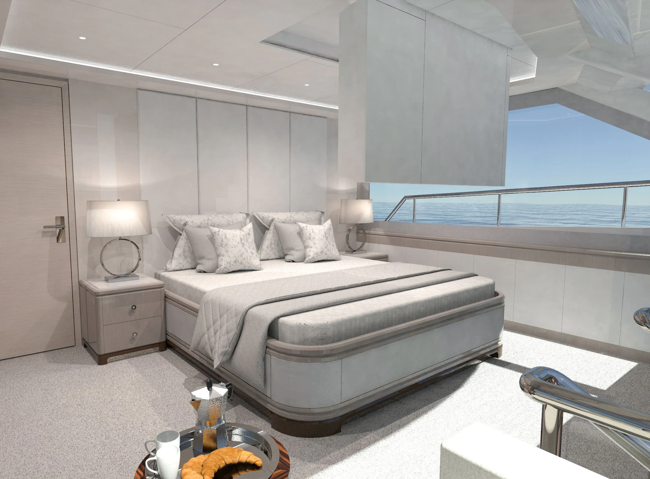 a bed in a room aboard OCEAN ALEXANDER 32L10 Yacht for Sale