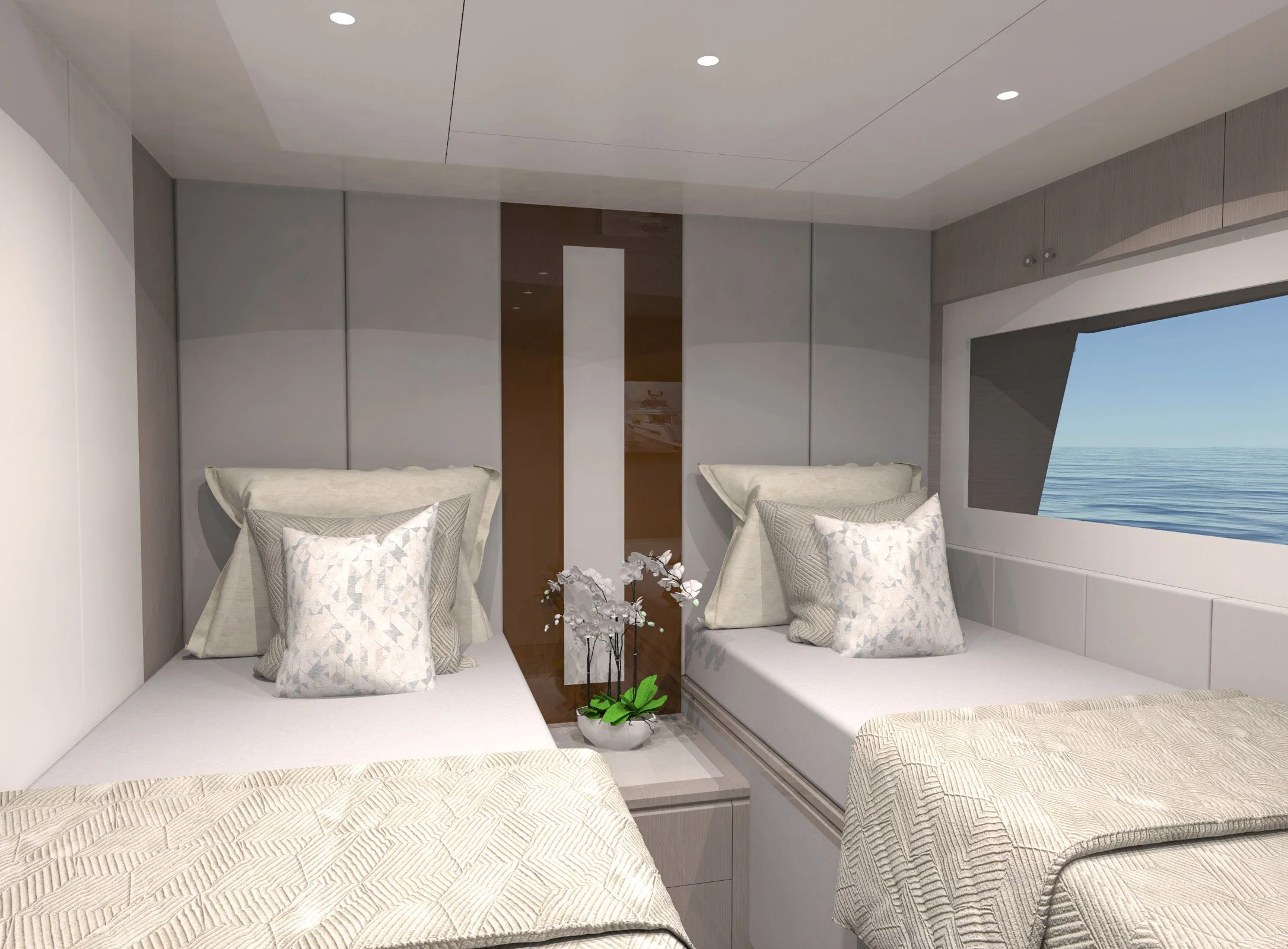 a room with two beds aboard OCEAN ALEXANDER 32L10 Yacht for Sale