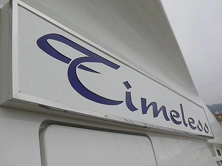 a sign on a building aboard AN Yacht for Sale