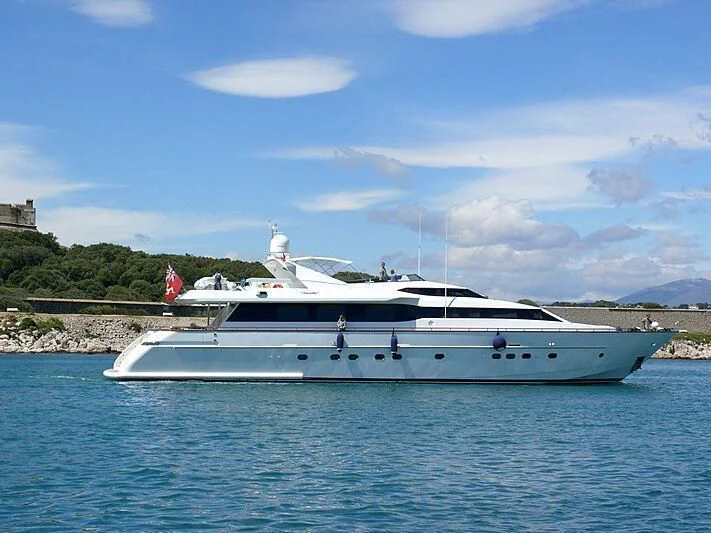 a white yacht on the water aboard DEMAREST Yacht for Sale