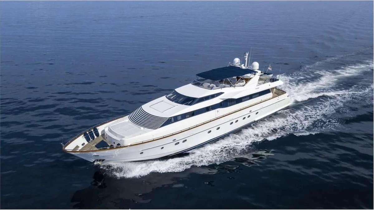 a white yacht in the ocean aboard DEMAREST Yacht for Sale