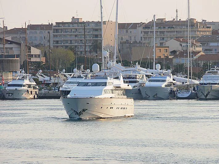 a group of boats in a harbor aboard DEMAREST Yacht for Sale