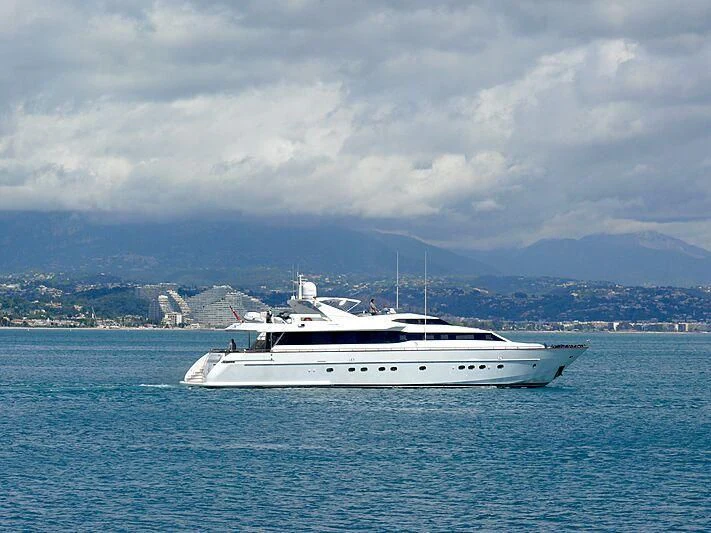a white boat in the water aboard DEMAREST Yacht for Sale