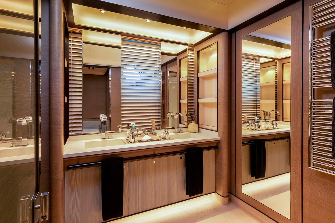 a bathroom with a sink and a mirror aboard ASAHI Yacht for Sale