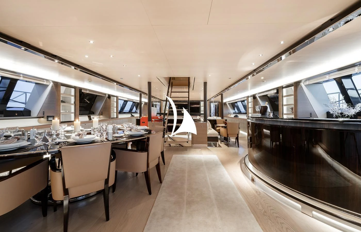 a room with a table and chairs aboard ASAHI Yacht for Sale
