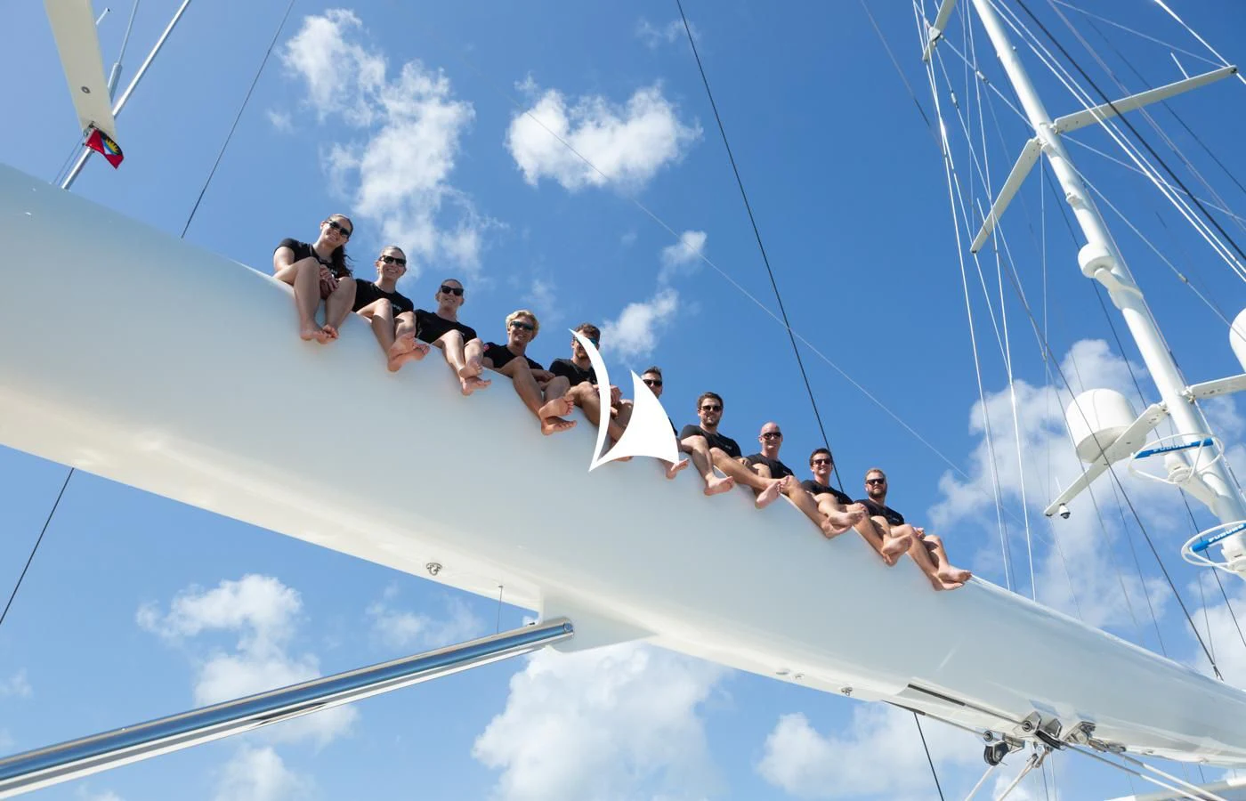 a group of people on a sailboat aboard ASAHI Yacht for Sale