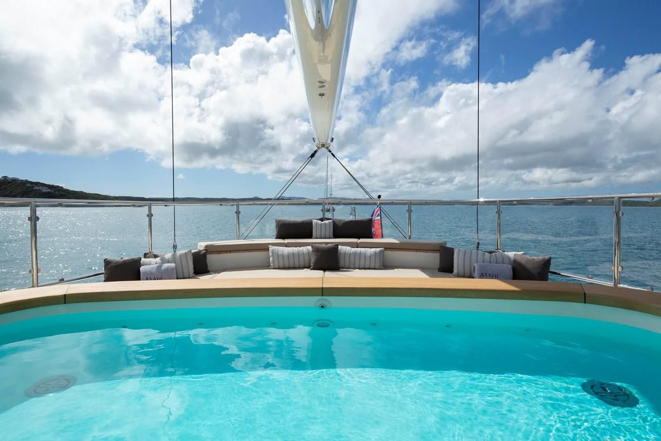 a large pool with a large sailboat on it aboard ASAHI Yacht for Sale