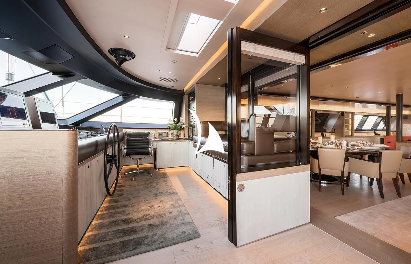 a room with a large glass door aboard ASAHI Yacht for Sale