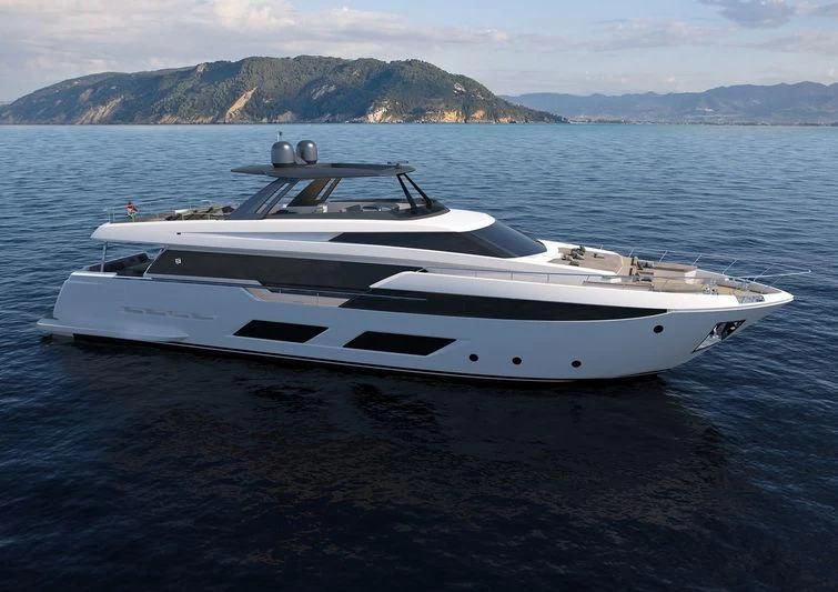 a white yacht in the water aboard LADY F Yacht for Sale