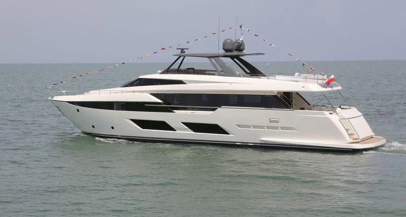 a white yacht in the water aboard LADY F Yacht for Sale