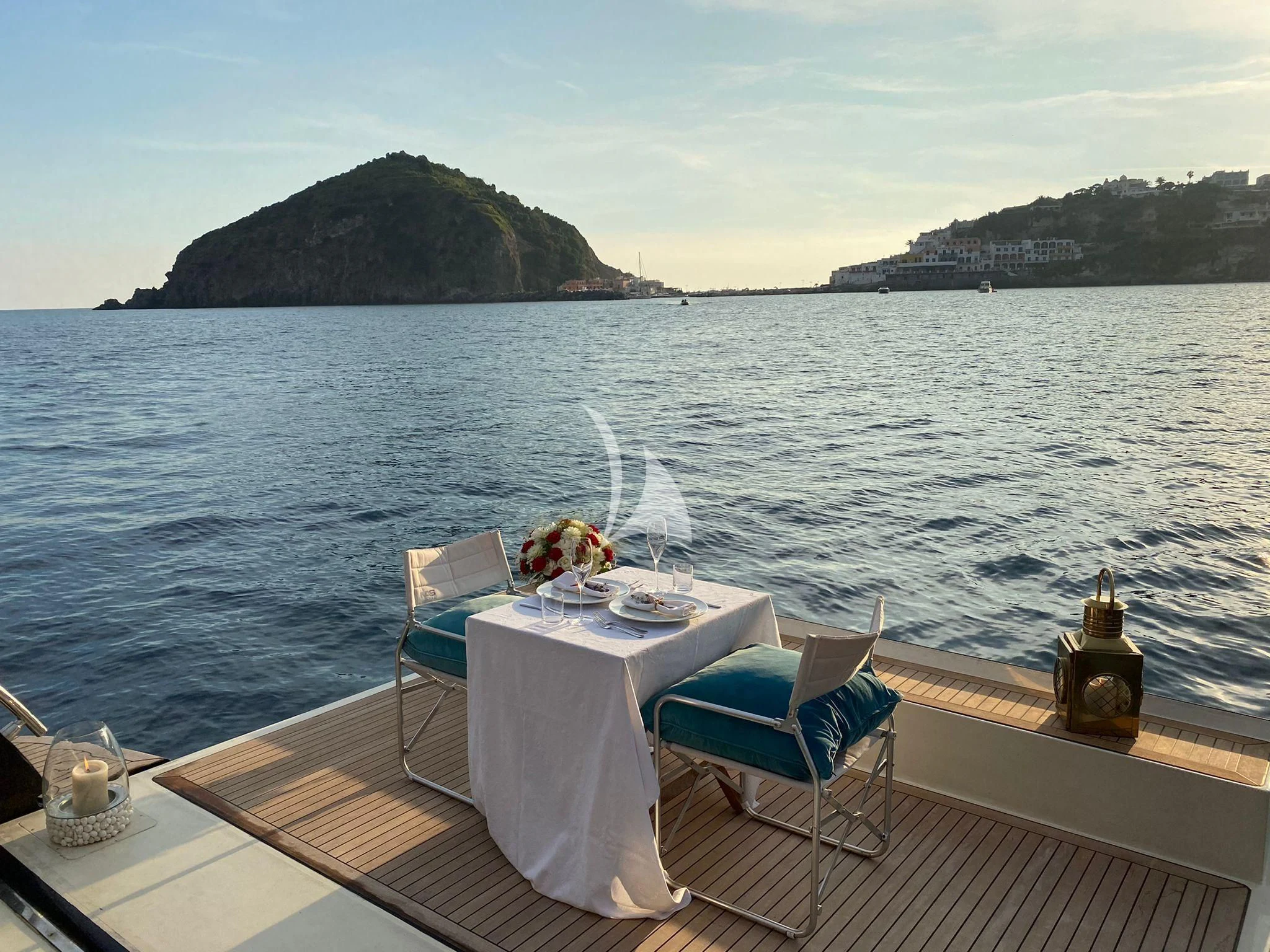 a table on a boat aboard ANYTHING GOES IV Yacht for Sale