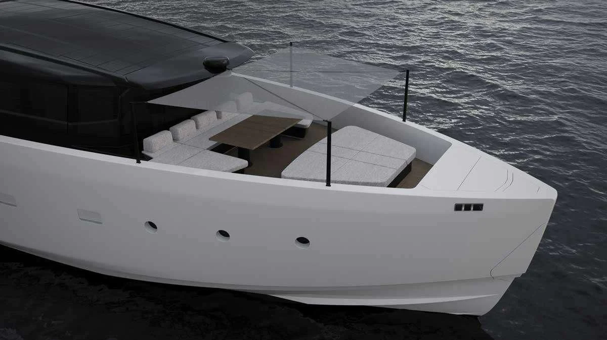 a white boat on the water aboard ANMAX Yacht for Sale