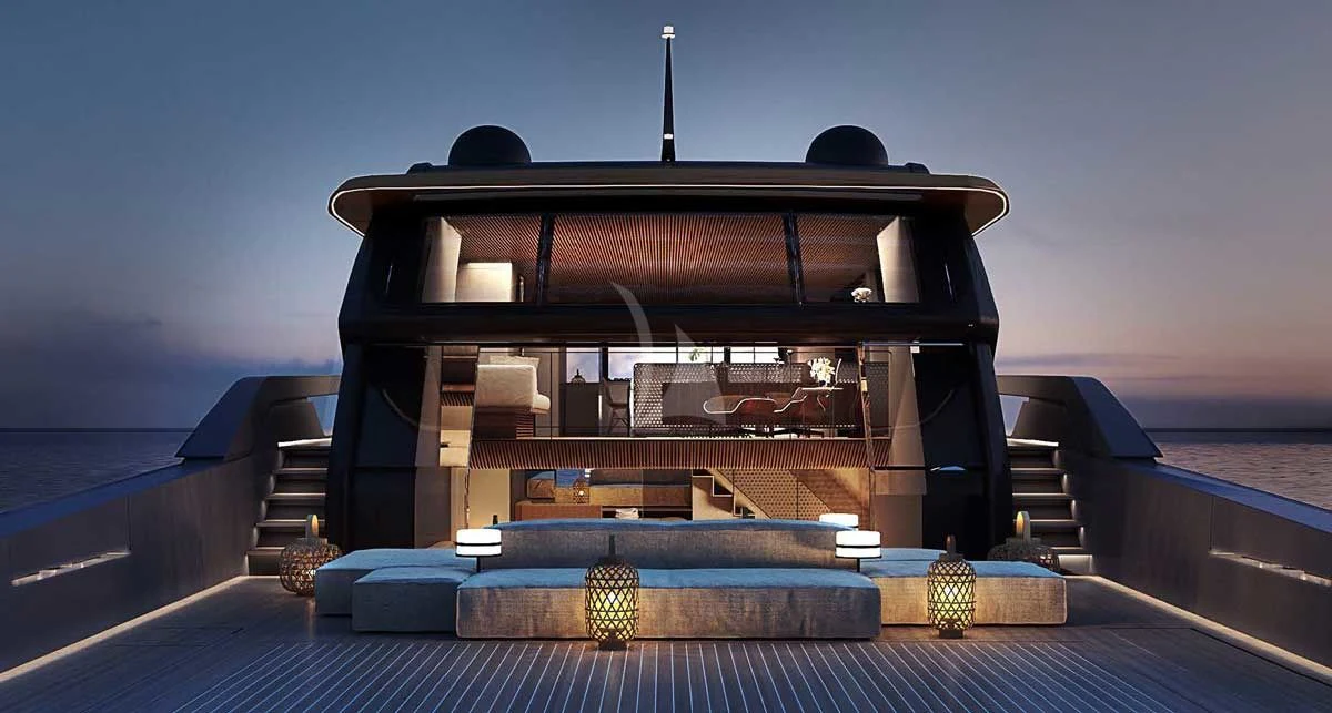a house with a large fireplace aboard ANMAX Yacht for Sale