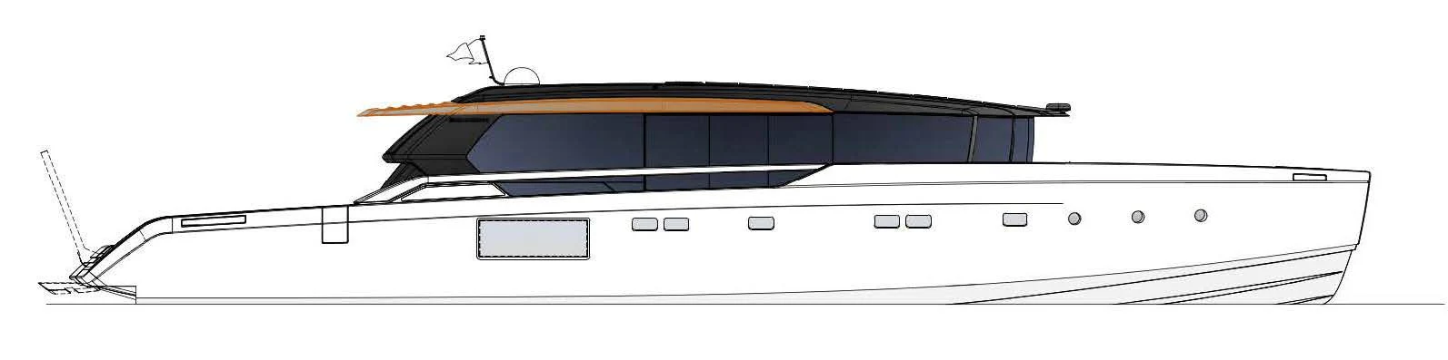 a black and white boat aboard ANMAX Yacht for Sale
