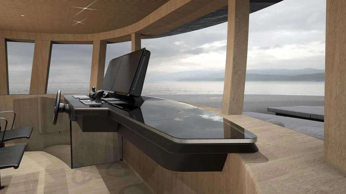 a large glass table with a computer on it aboard ANMAX Yacht for Sale