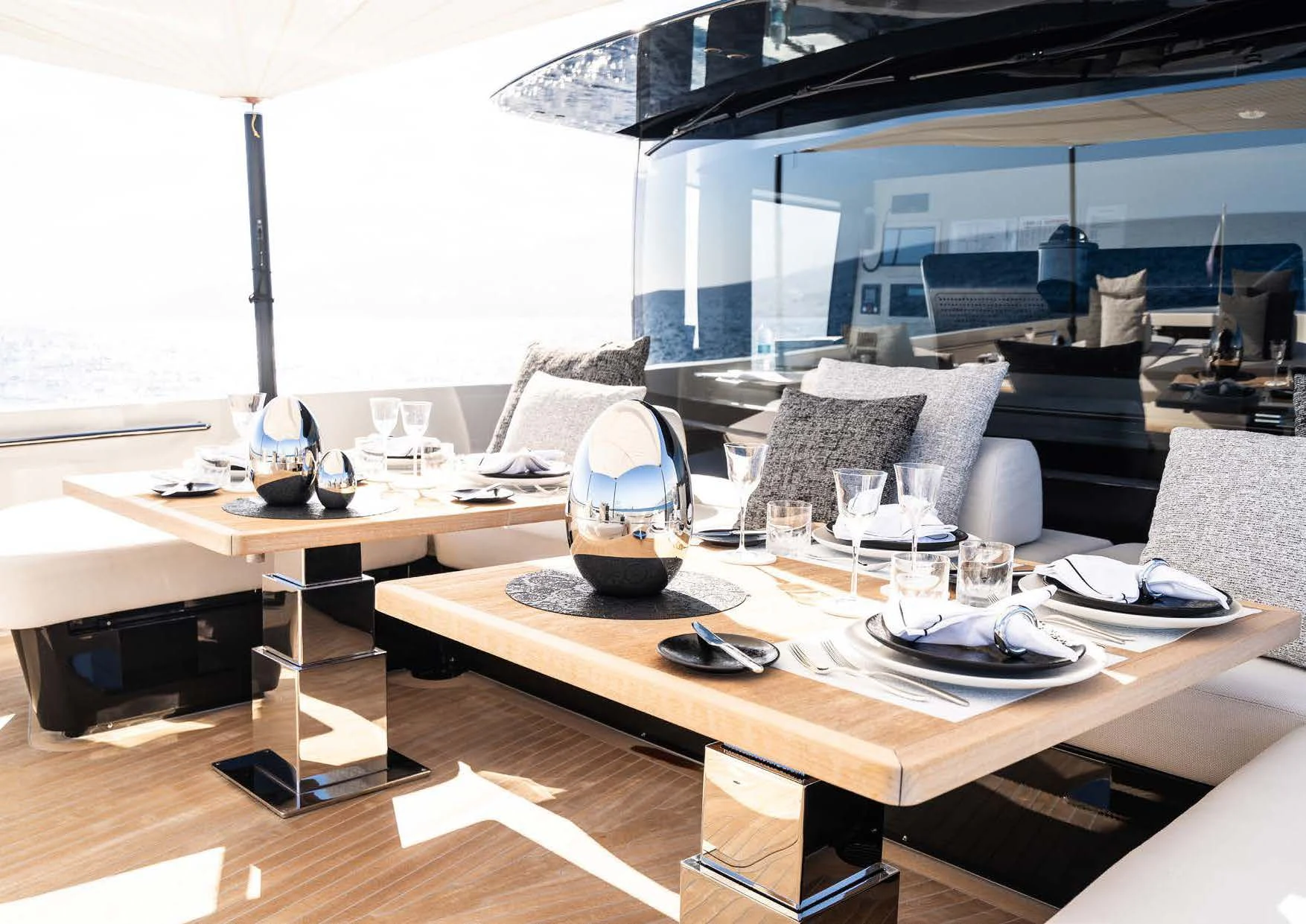 a modern looking living room aboard ANMAX Yacht for Sale