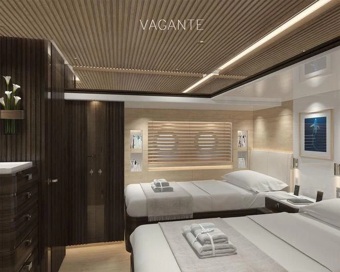 a room with two beds aboard VAGANTE Yacht for Sale