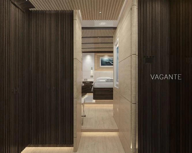 a hallway with a wood door and a wood door aboard VAGANTE Yacht for Sale