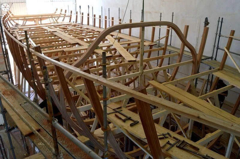 a large wooden structure aboard VAGANTE Yacht for Sale