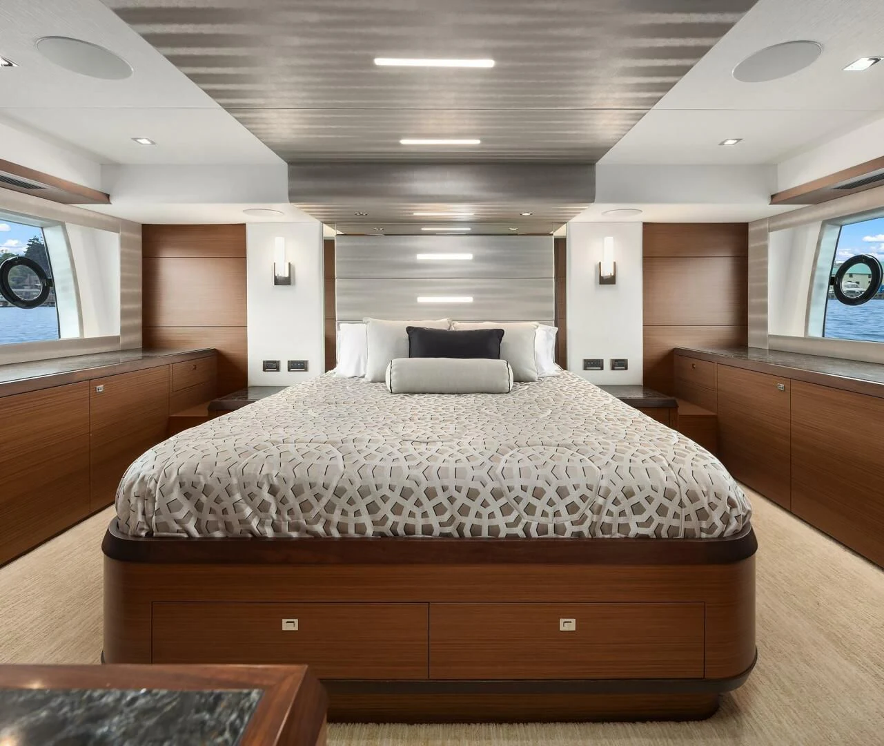 a bed in a room aboard PLAYBOOK Yacht for Sale