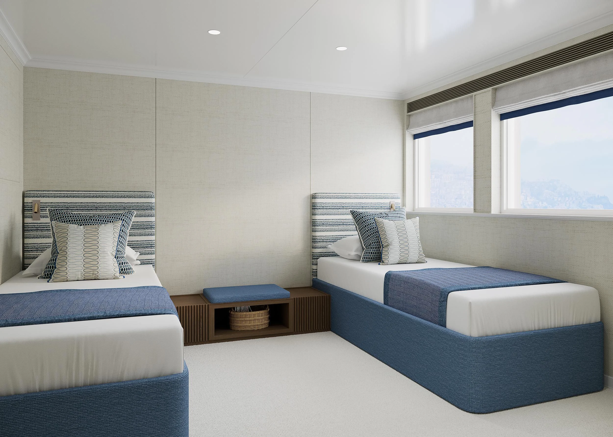a room with two beds aboard IDEFIX II Yacht for Charter