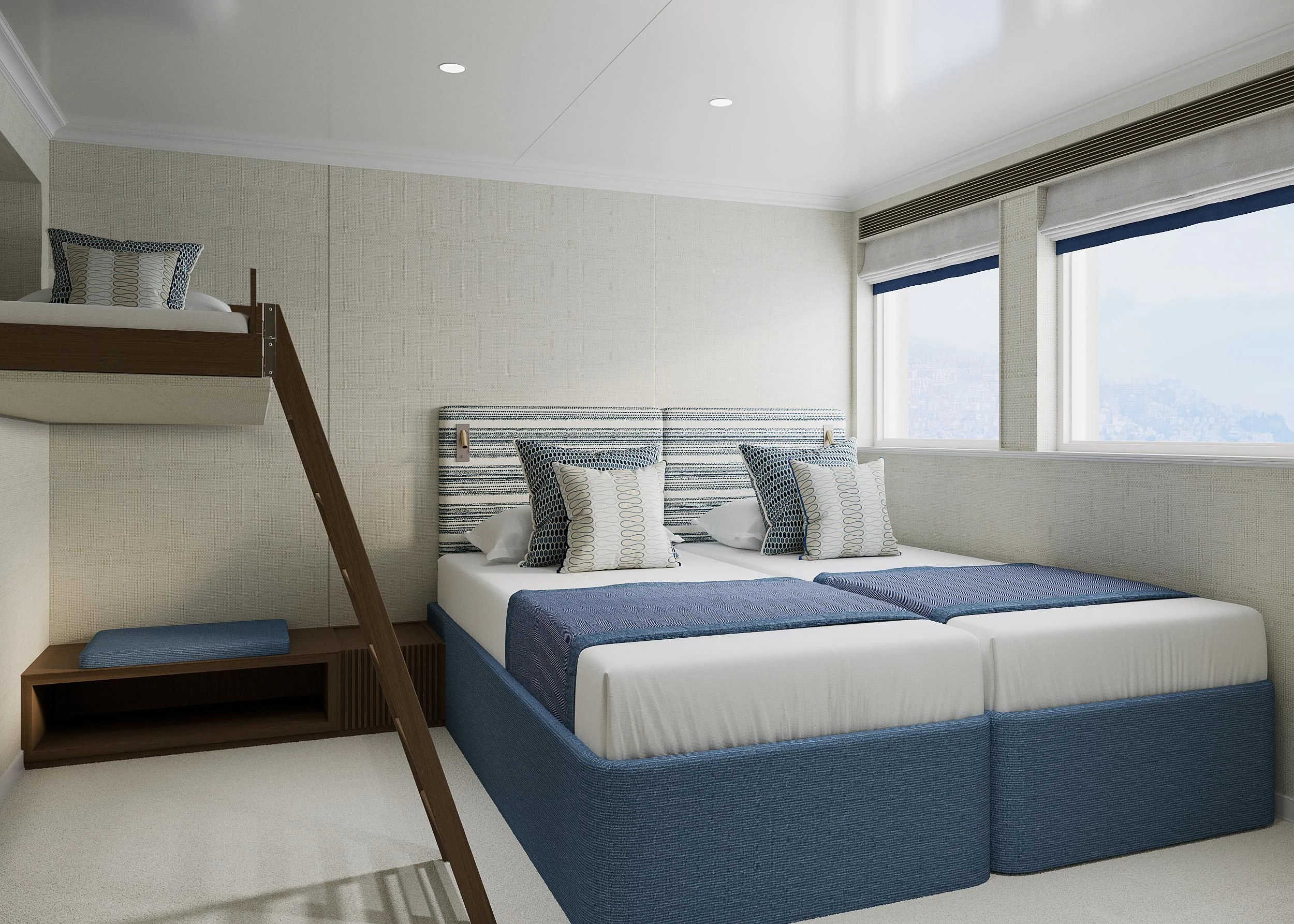 a room with two beds aboard IDEFIX II Yacht for Charter
