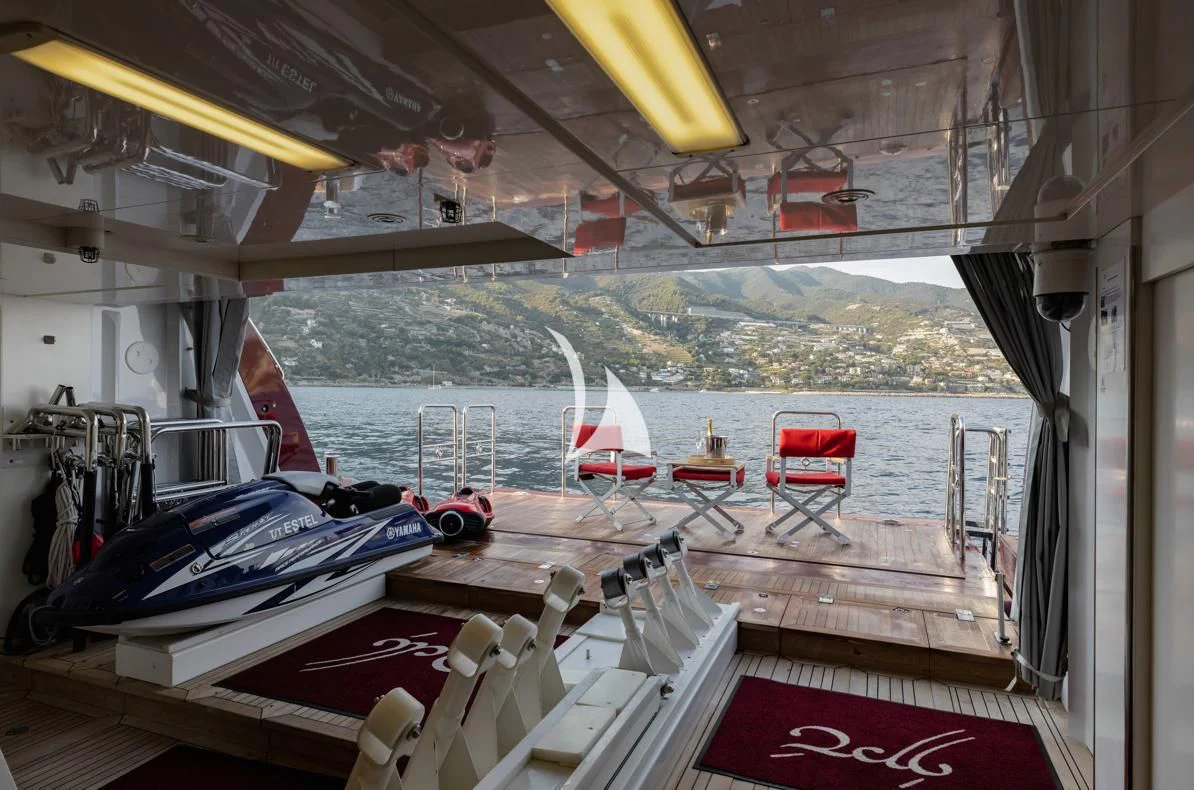 a boat is parked on the deck aboard IDEFIX II Yacht for Charter