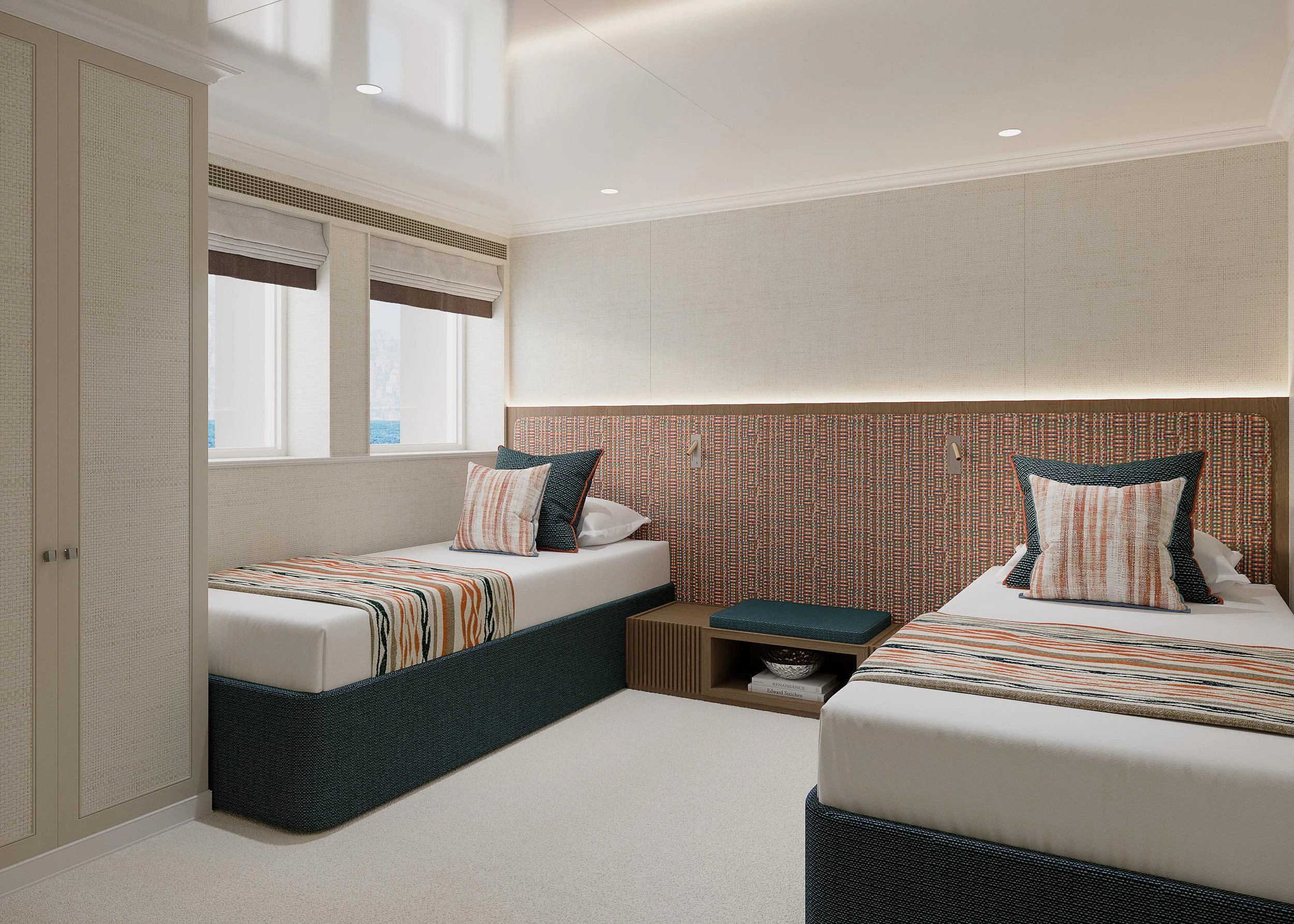 a room with two beds aboard IDEFIX II Yacht for Charter