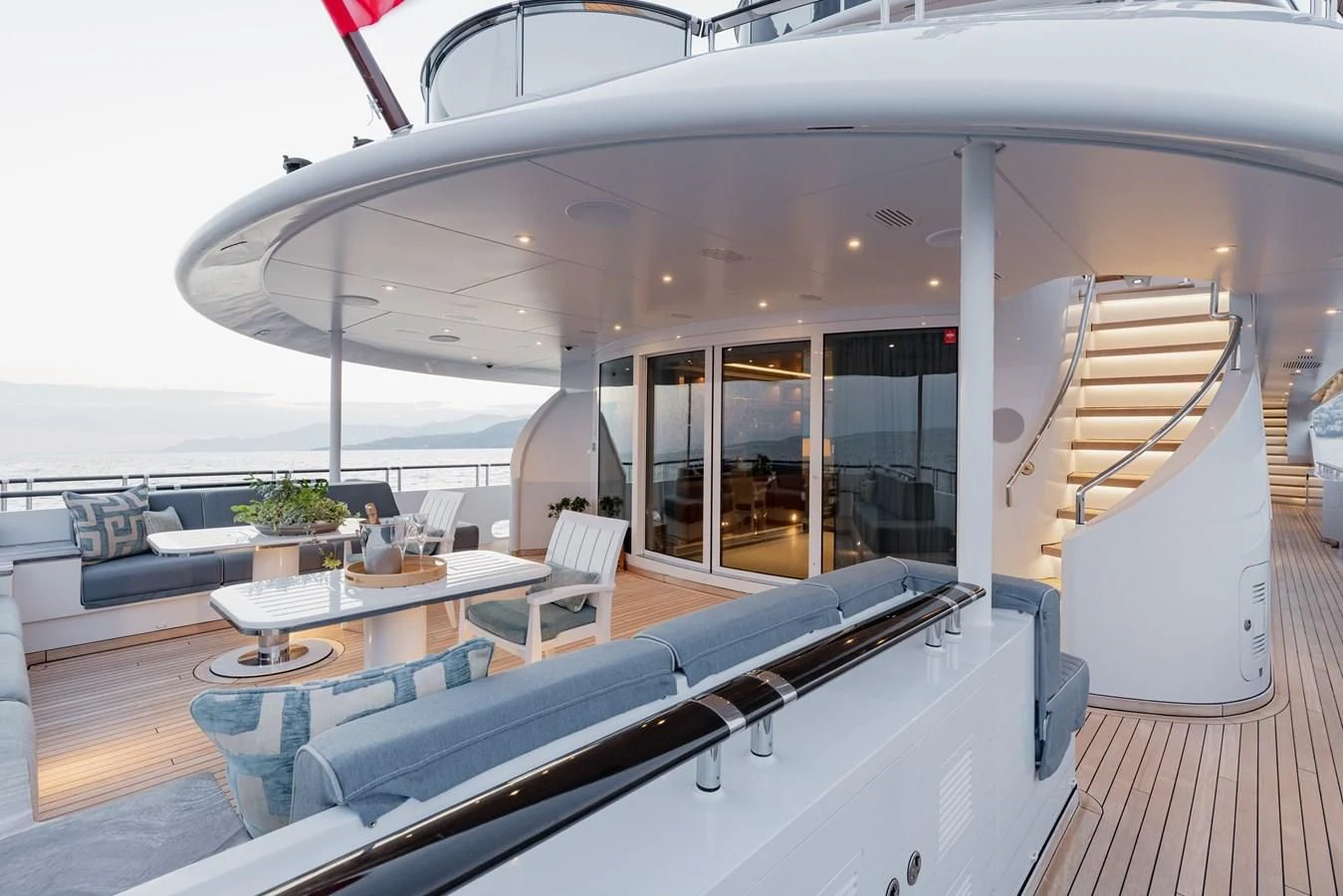 a modern looking living room aboard IDEFIX II Yacht for Charter