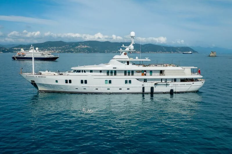 a large white boat in the water aboard KATHARINE Yacht for Sale