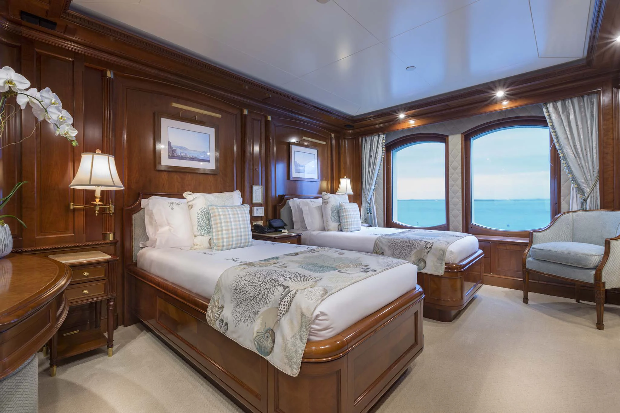 a room with two beds aboard KATHARINE Yacht for Sale