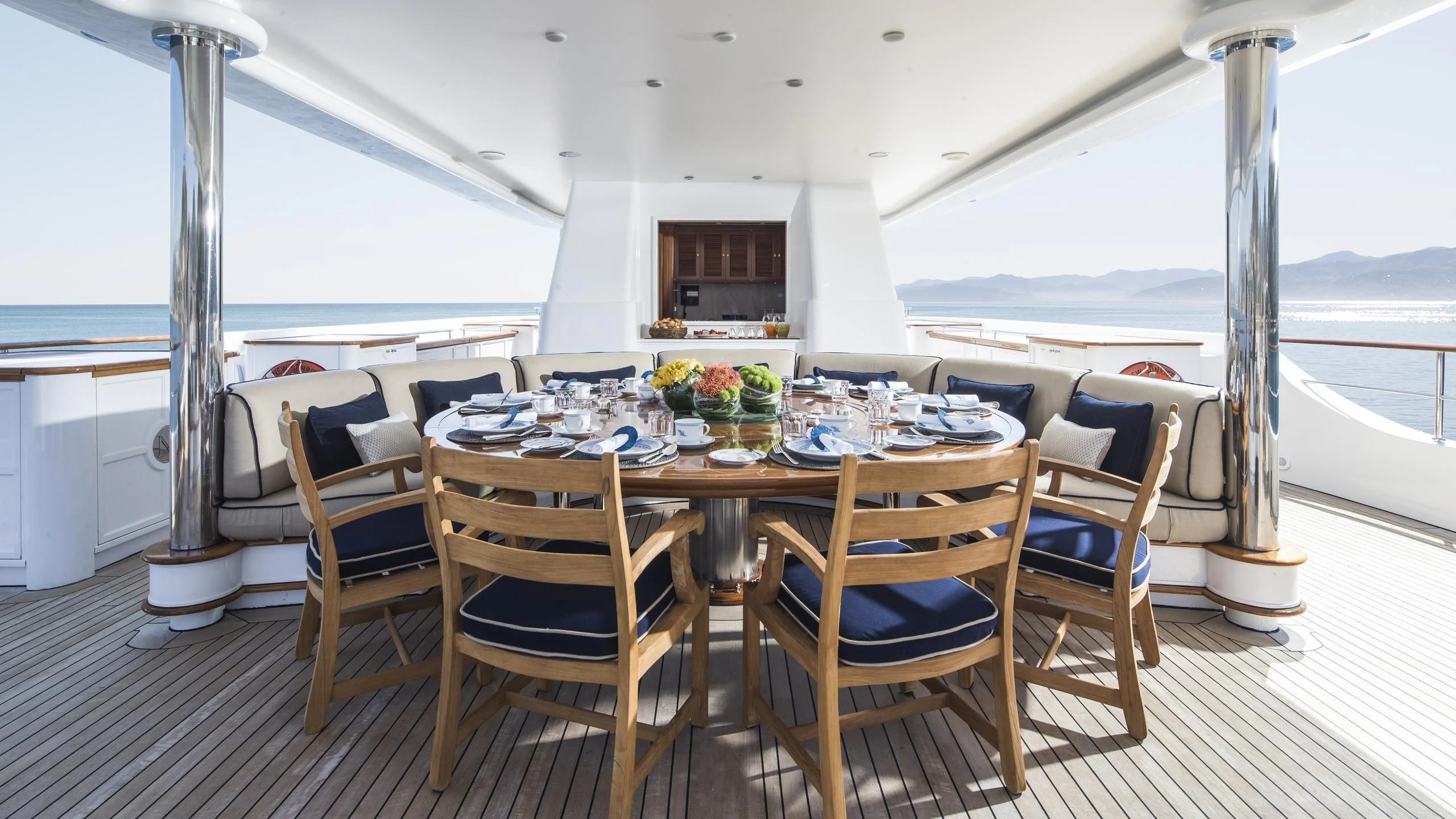 a table set for a meal aboard KATHARINE Yacht for Sale