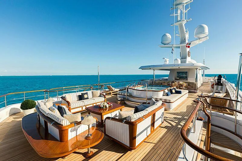 a boat on a deck aboard KATHARINE Yacht for Sale