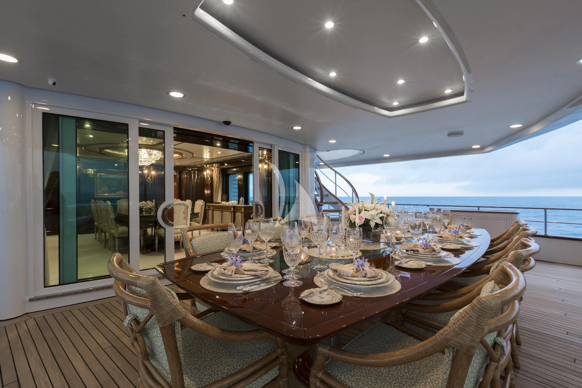 a dining table on a deck aboard KATHARINE Yacht for Sale