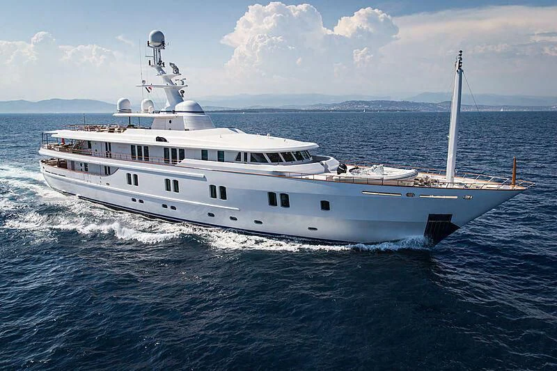 a large white boat in the water aboard KATHARINE Yacht for Sale