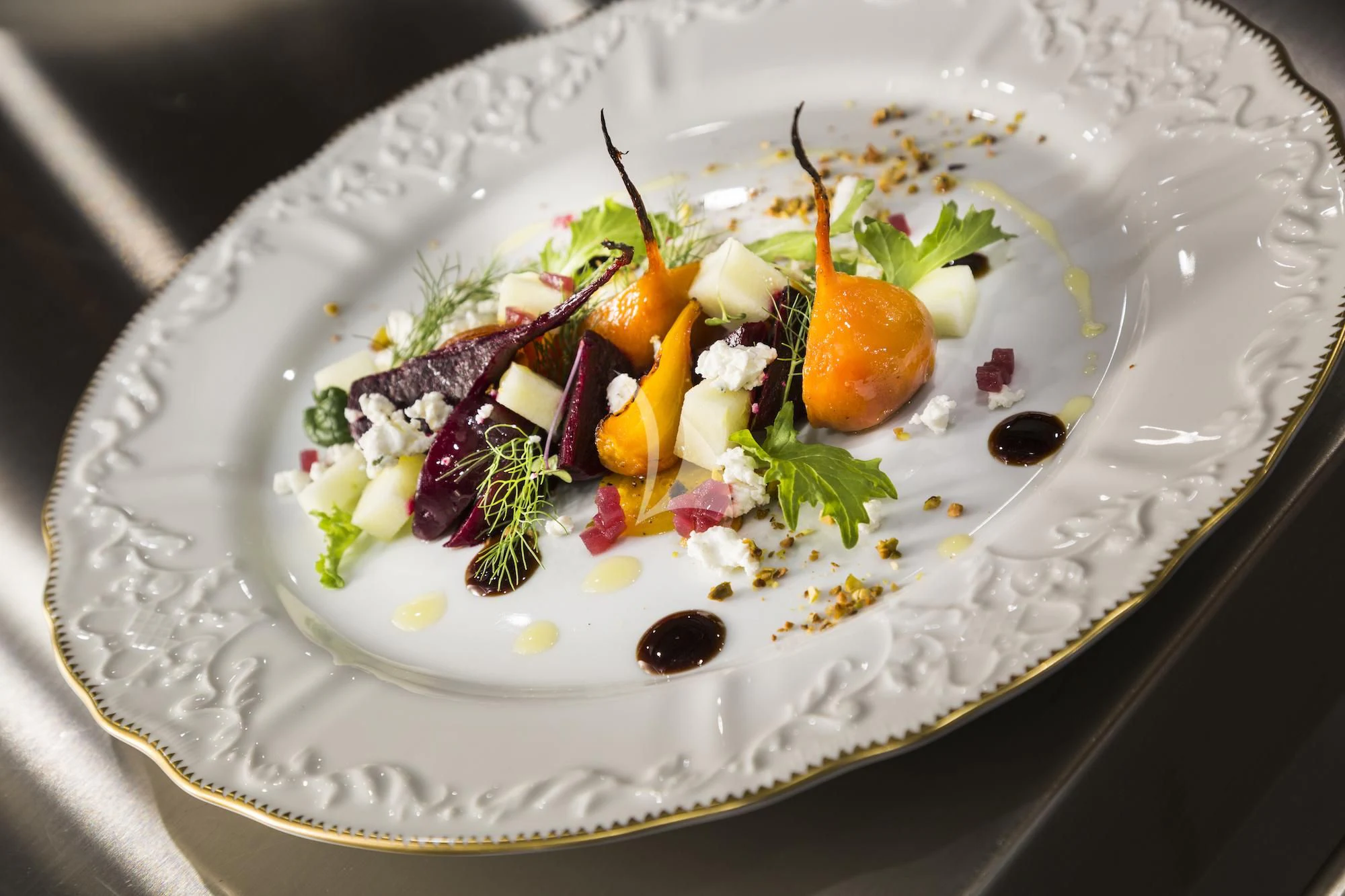 a plate of food aboard KATHARINE Yacht for Sale