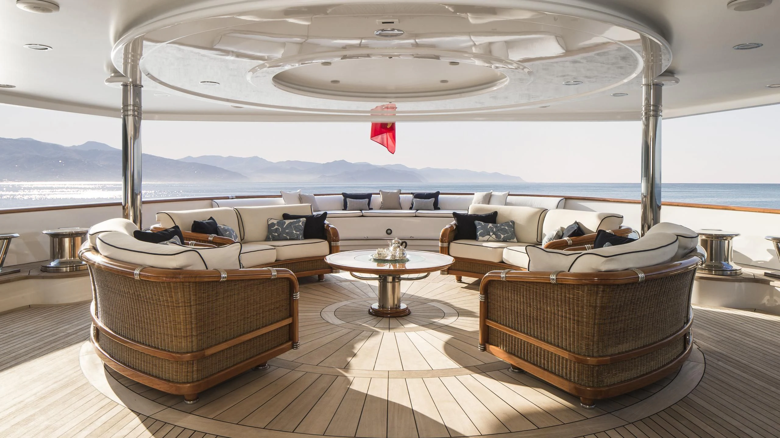 a living room with a large white ceiling aboard KATHARINE Yacht for Sale