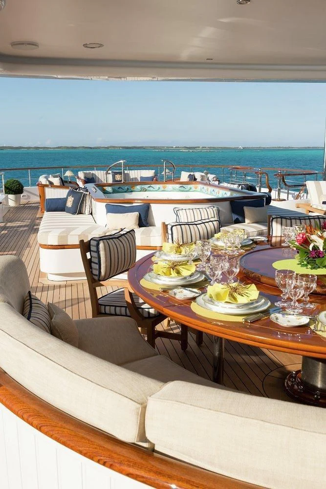 a table with food on it aboard KATHARINE Yacht for Sale