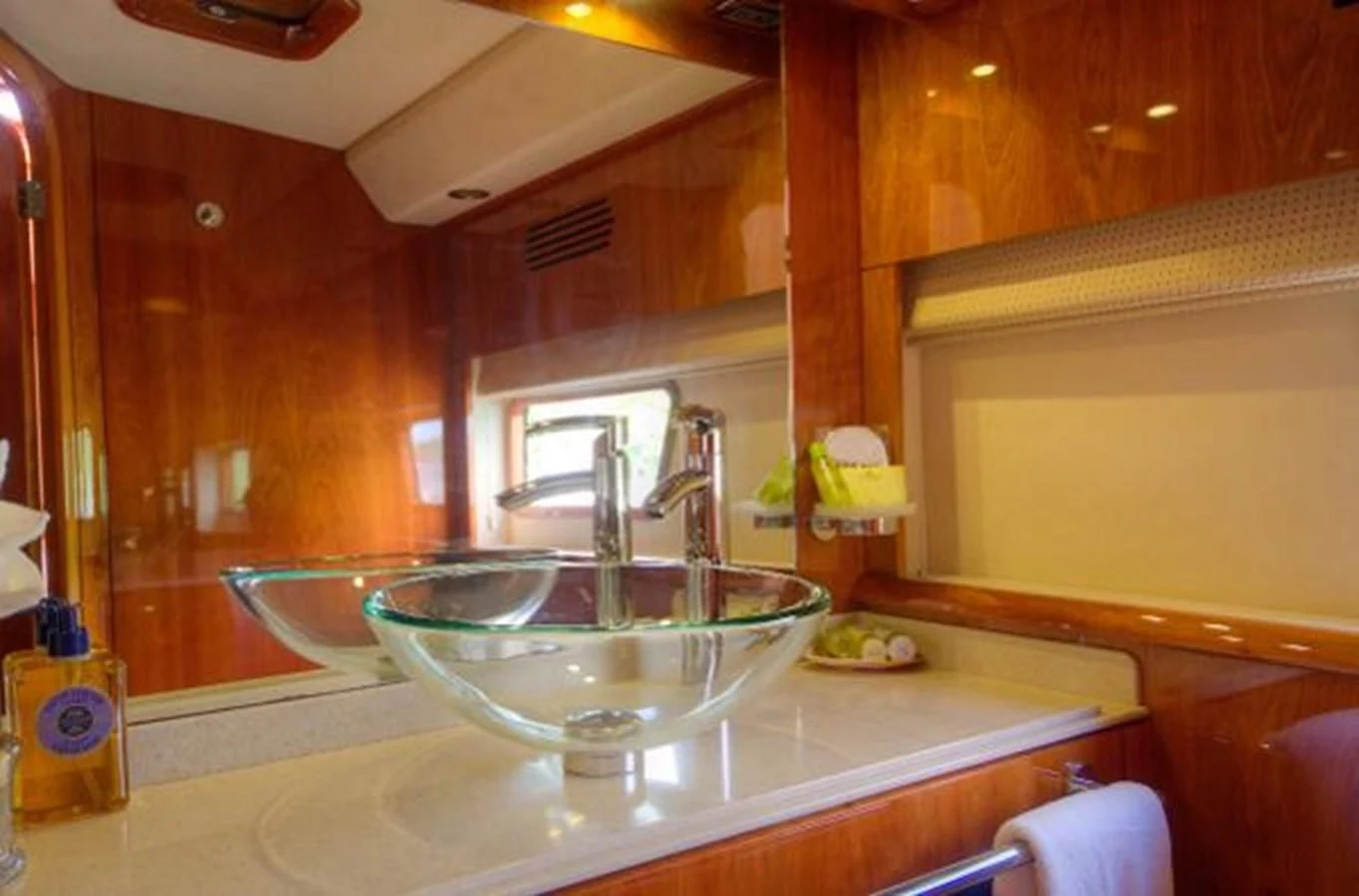 a sink in a bathroom aboard 74' PRIVILEGE 2010 Yacht for Sale