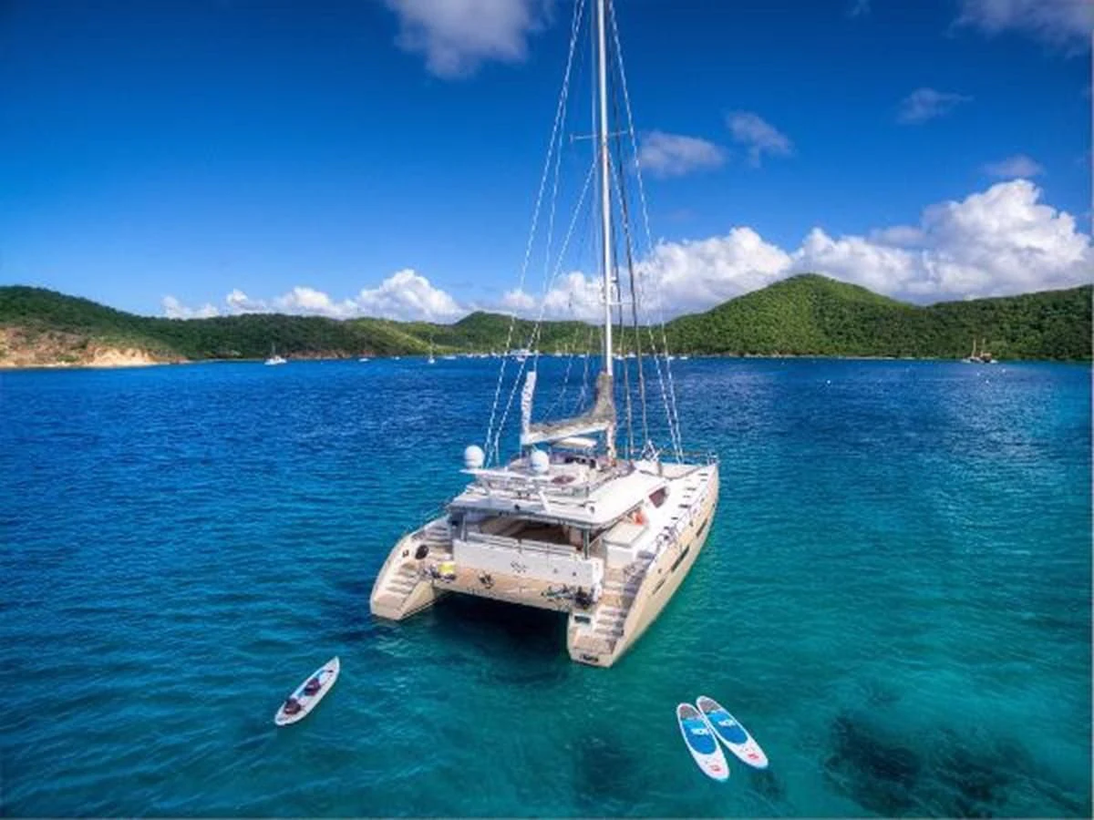 a boat on the water aboard 74' PRIVILEGE 2010 Yacht for Sale