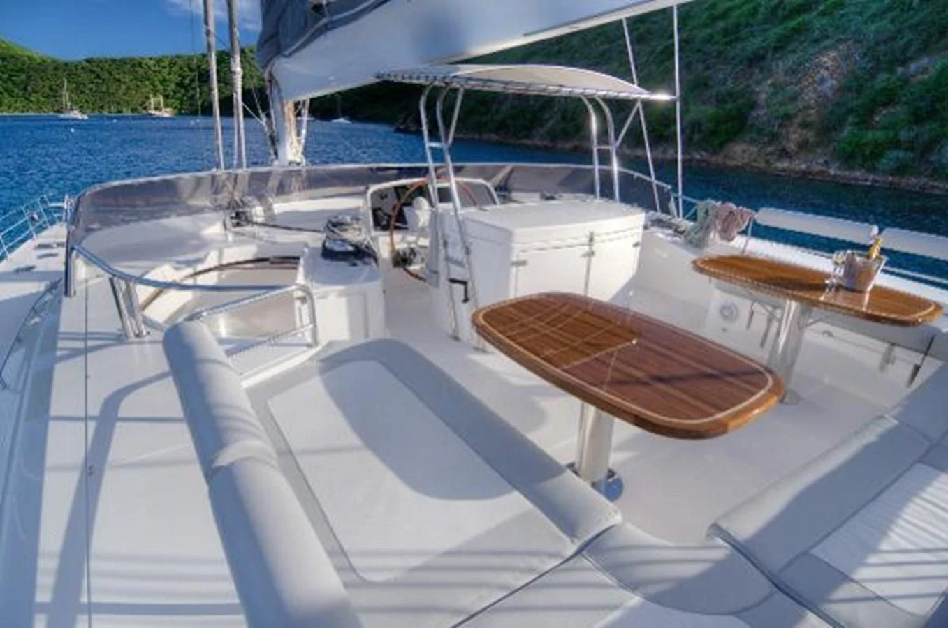 a boat on the water aboard 74' PRIVILEGE 2010 Yacht for Sale
